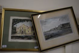 TWO COLOURED PRINTS, "THE TEXAS ALAMO" AND "THE VIEW OF SOMERSET PLACE, THE ADELPHI", BOTH FRAMED