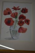 POPPIES WATERCOLOUR, FRAMED AND GLAZED, 53CM HIGH