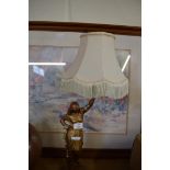 PAINTED SPELTER FIGURAL TABLE LAMP WITH SHADE