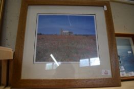 COLOURED PHOTOGRAPHIC PRINT, POPPIES NEAR SHERINGHAM, FRAMED AND GLAZED 43CM WIDE