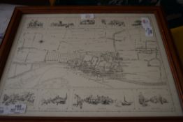 BLACK AND WHITE MAP OF LEIGH, ESSEX, FRAMED AND GLAZED, 47CM WIDE