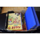 BOX OF CHILDRENS ANNUALS AND TWO ALBUMS CONTAINING BOOKMARKS