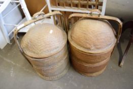 PAIR OF FAR EASTERN WICKER STACKING CARRYING BASKETS