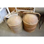 PAIR OF FAR EASTERN WICKER STACKING CARRYING BASKETS