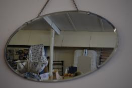 ART DECO OVAL BEVELLED WALL MIRROR IN CLIP FRAME, 60CM WIDE