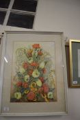 PHYLLIS HOLE, STILL LIFE STUDY OF A FLOWER ARRANGEMENT, WATERCOLOUR, FRAMED AND GLAZED, 56CM HIGH