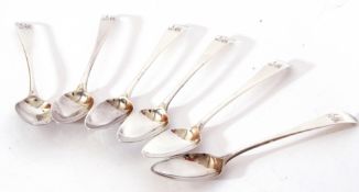 Set of six George III silver tea spoons, Old English pattern, London 1795, maker's marks rubbed,