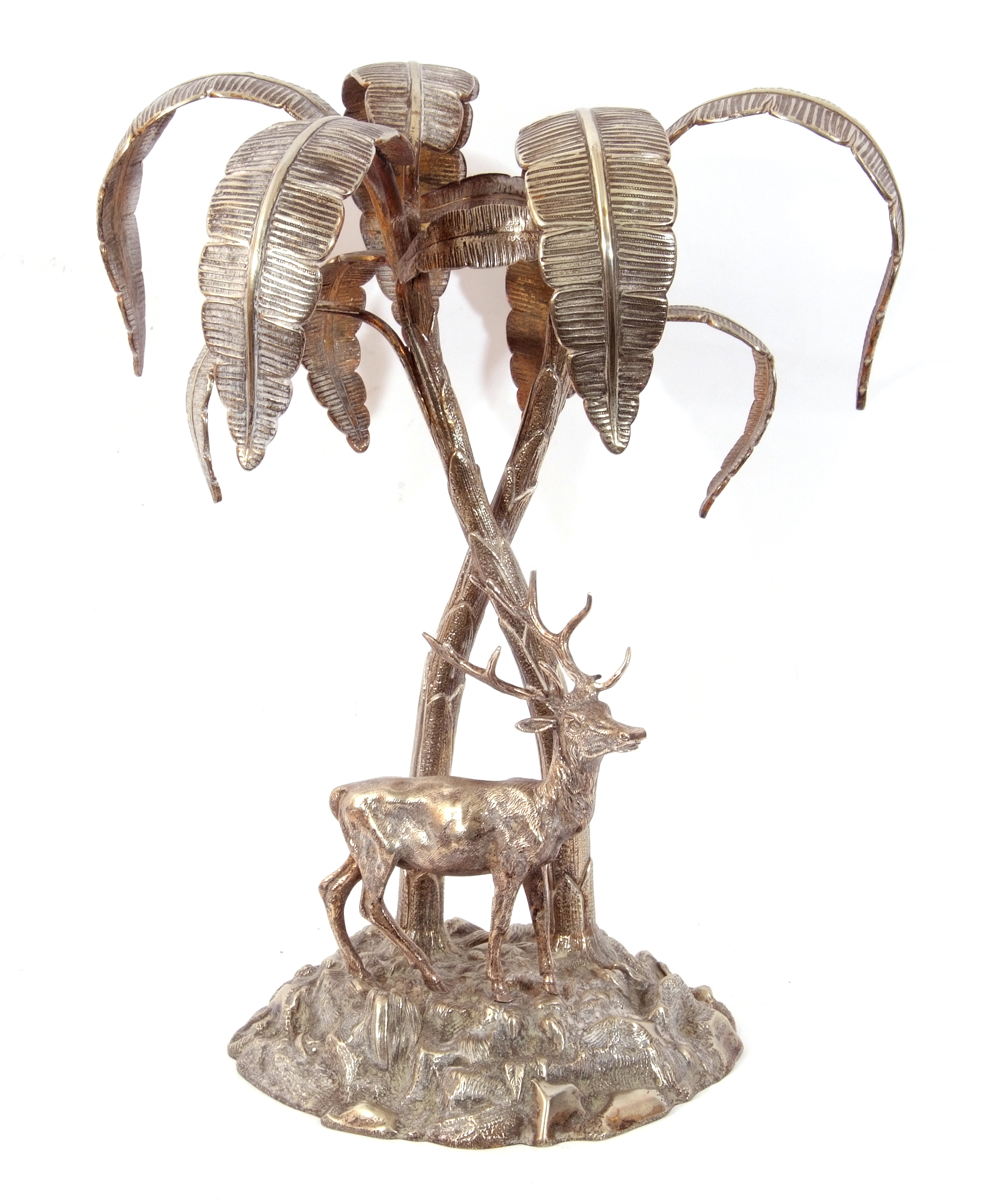 Late Victorian silver plated large centrepiece in the form of a naturalistically engraved stag on