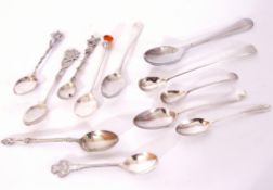 Mixed Lot: various silver and white metal condiment and tea spoons to include a long handled mustard