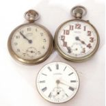 Box containing two metal cased pocket watches, one inscribed "John Angell, Tonbridge", the other "