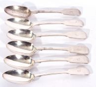 Set of six Victorian silver Fiddle pattern dessert spoons, hallmarked London 1868, maker's mark