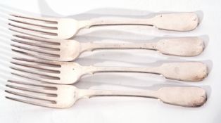 Set of four William IV silver Fiddle pattern table forks, Edinburgh 1836, maker's mark Thomas A