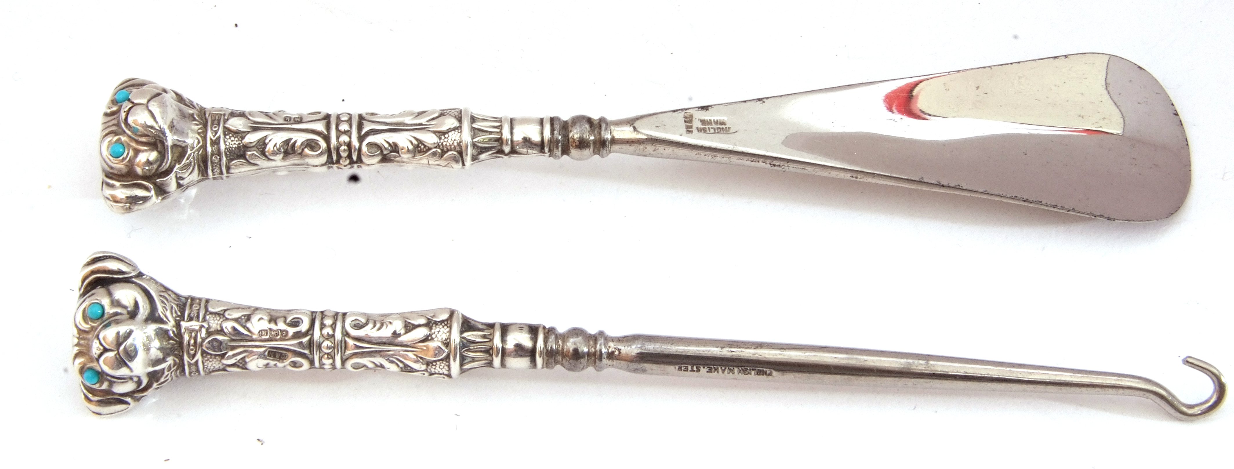 Mixed Lot: comprising Edward VII silver mounted shoe horn, the handle formed as a dog's head with - Image 5 of 10