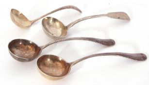 Mixed Lot: four silver sauce ladles comprising pair of Sheffield hallmarked rat-tail examples,