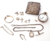 Mixed Lot: various silver and other wares to include a hinged silver cigarette case with