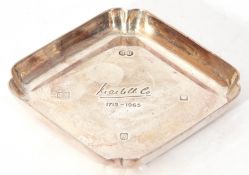 Elizabeth II silver ashtray of square form with canted corners, London 1964, g/w 132gms, maker's