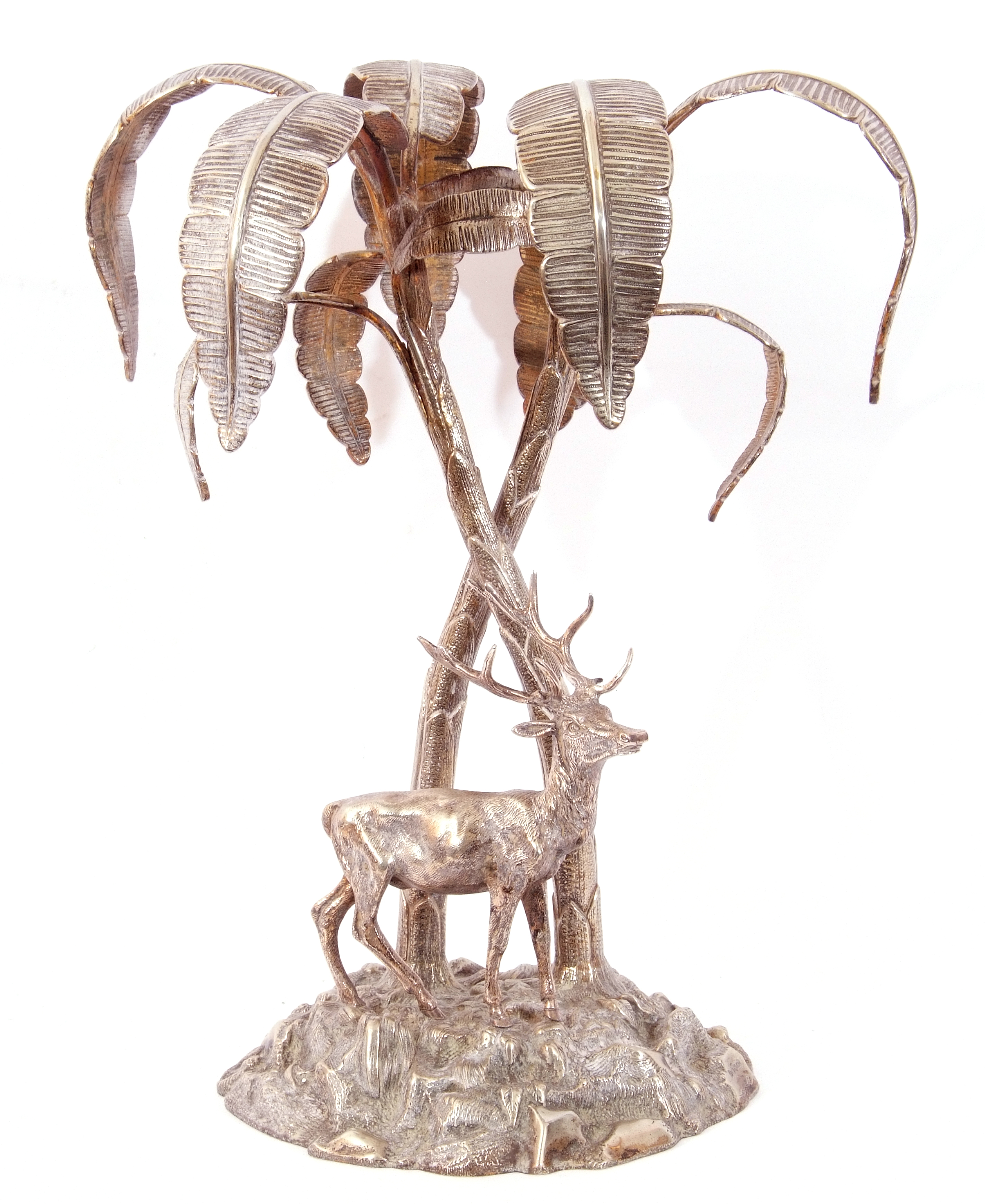 Late Victorian silver plated large centrepiece in the form of a naturalistically engraved stag on - Image 2 of 3