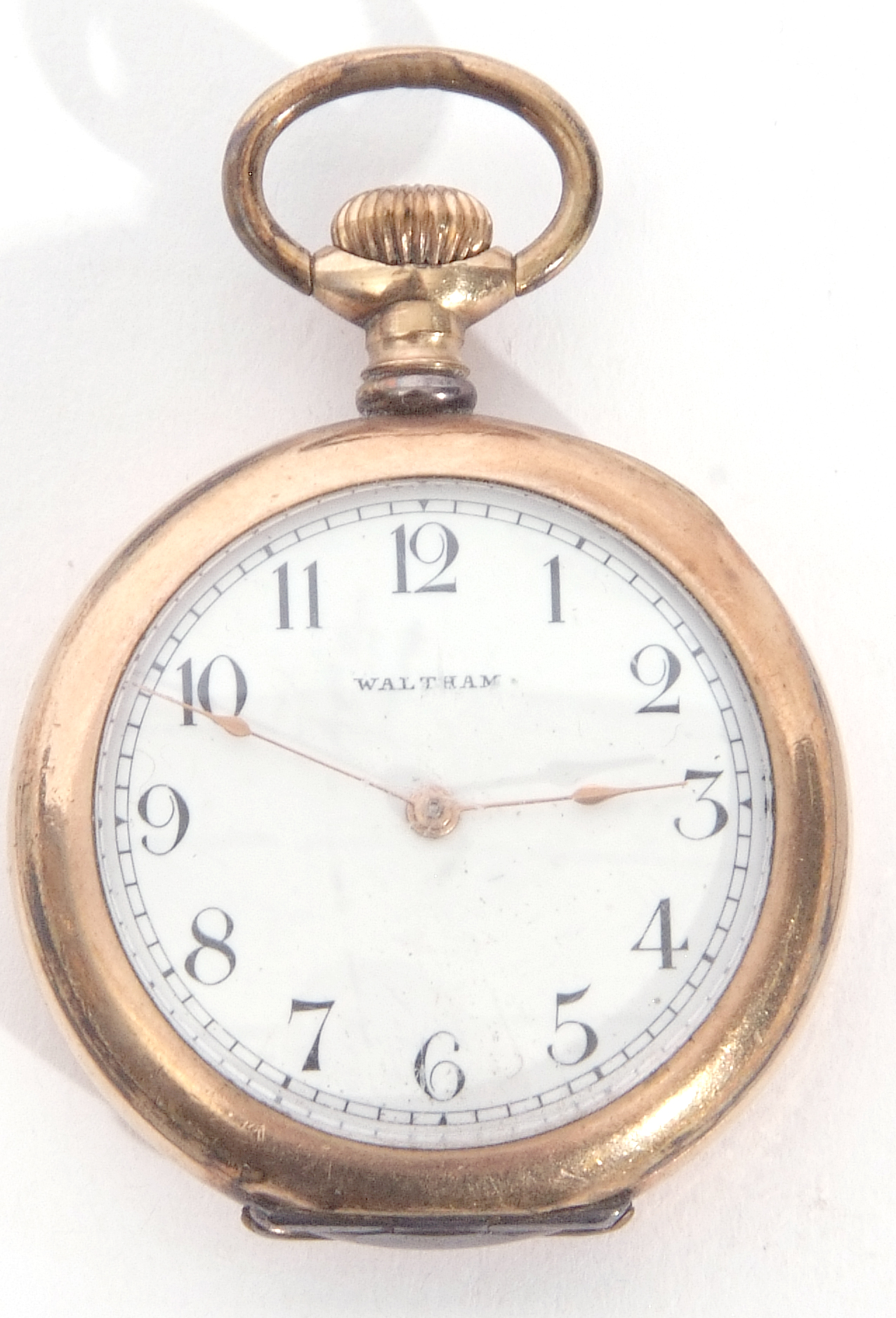 Last quarter of 19th/first quarter of 20th century Waltham gold plated fob watch with gold hands