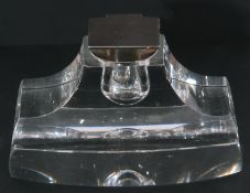 George VI clear glass and silver mounted inkwell and desk stand, maker's mark John Grinsell &