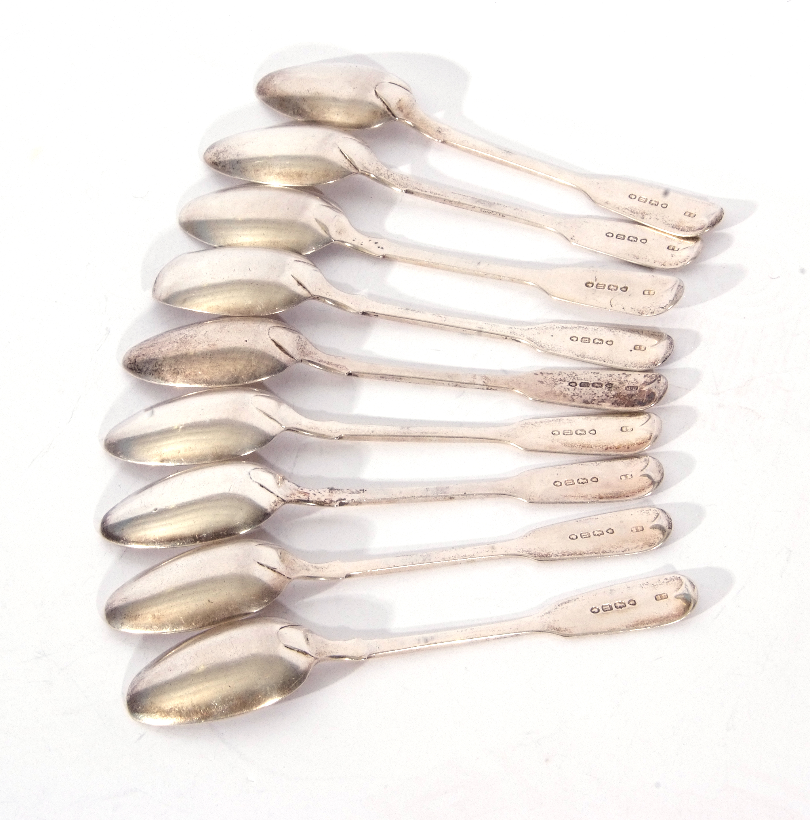 Set of nine Victorian silver Fiddle pattern tea spoons, London 1868, maker's mark SS, possibly - Image 2 of 3