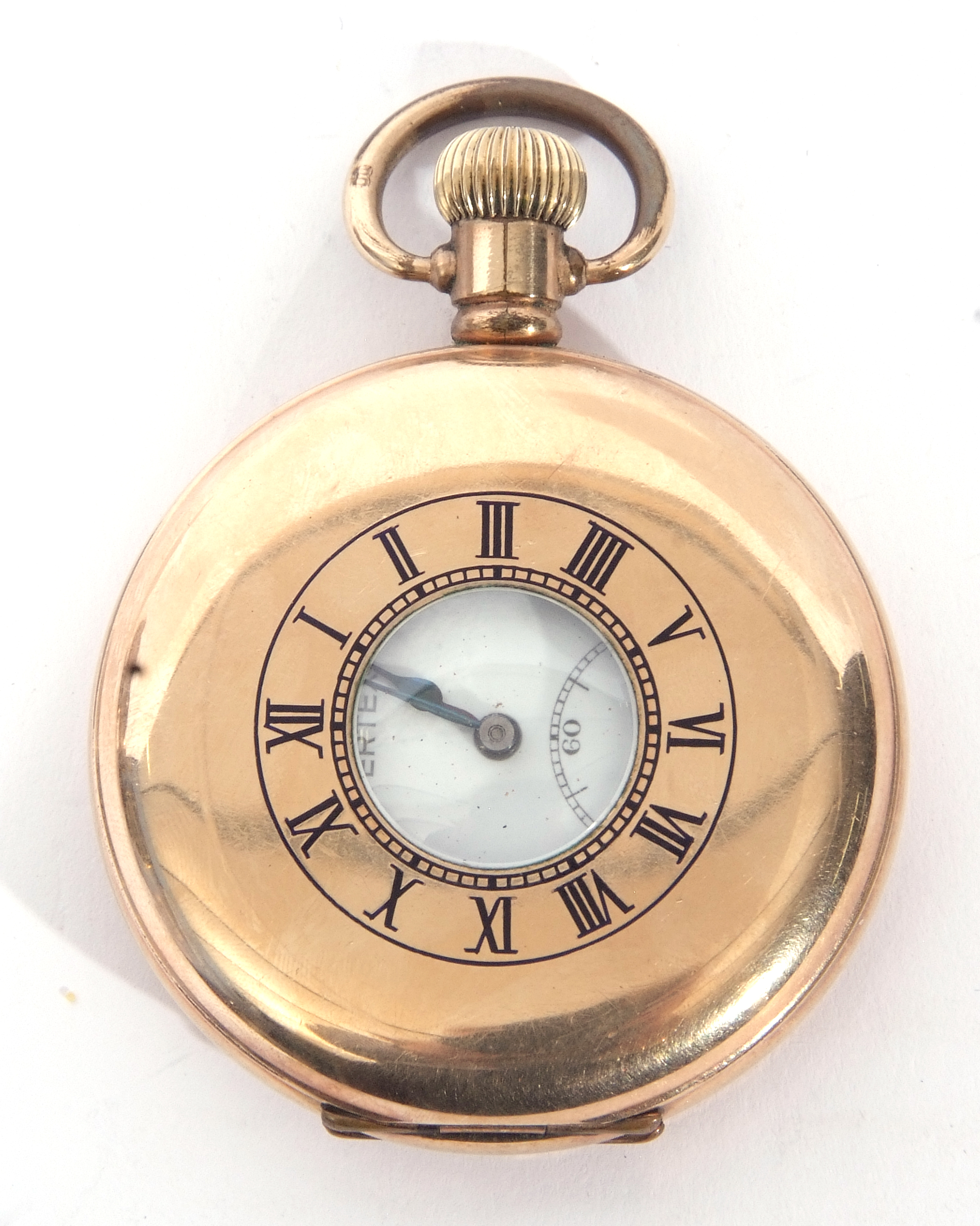 Gents first/second quarter of 20th century gold plated presentation half-hunter pocket watch, the