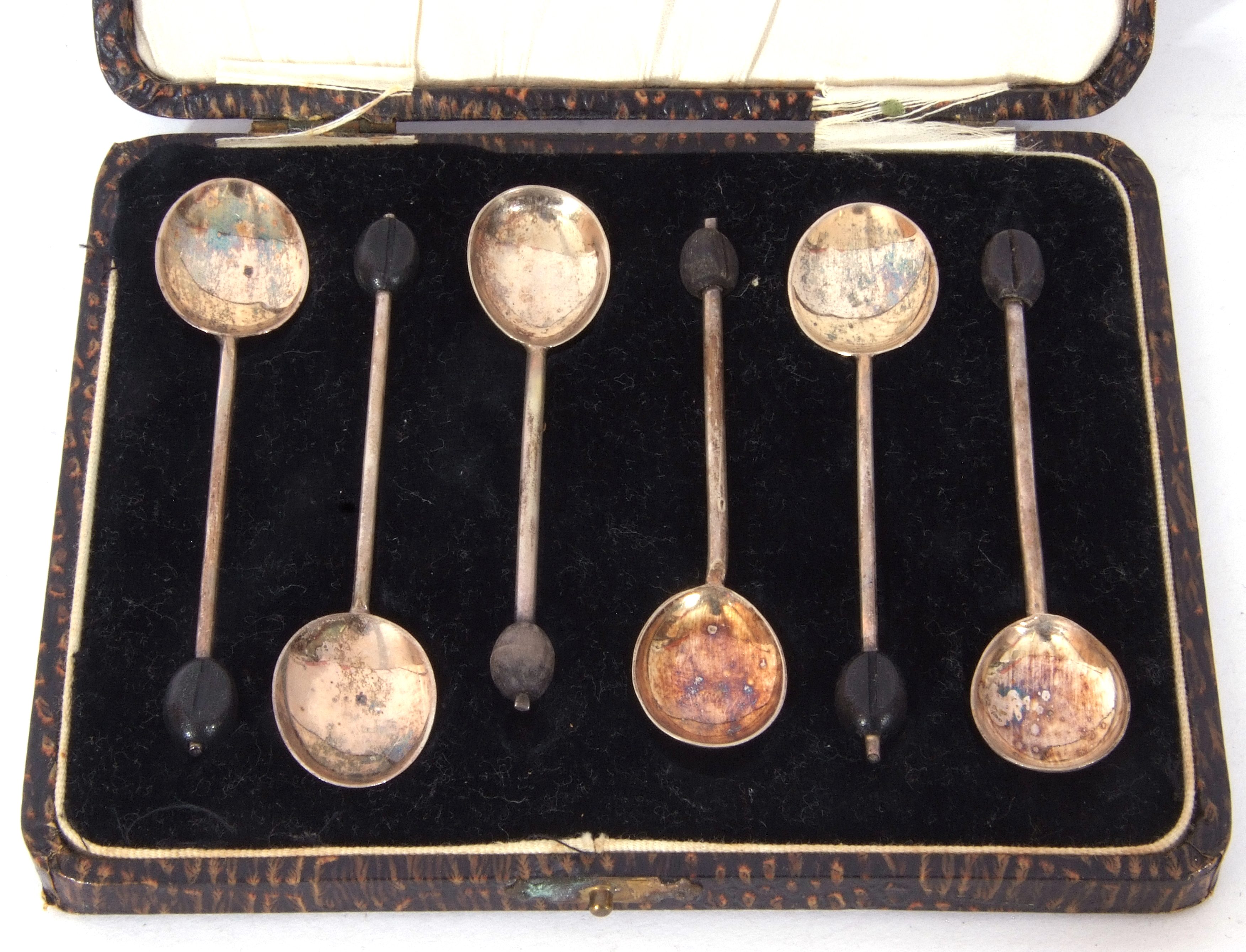 Set of six George III silver bean end coffee spoons, Birmingham 1929, wt approx 37gms - Image 2 of 2