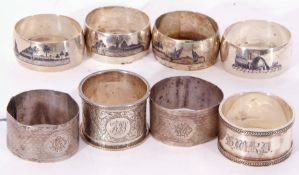 Collection of silver and white metal napkin rings to include pair of Birmingham hallmarked