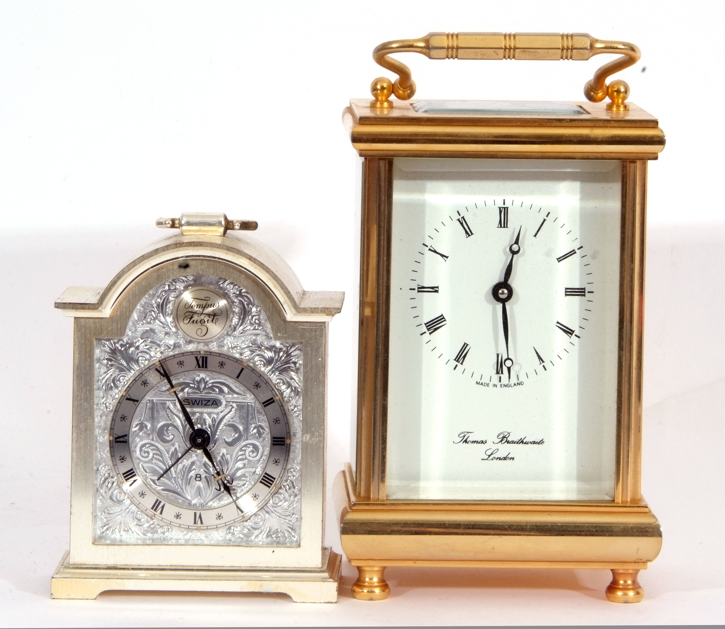 Mixed Lot: Thomas Braithwaite of London brass cased carriage clock timepiece, Roman numerals, - Image 3 of 14