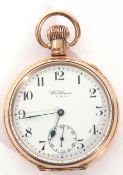 First quarter of 20th century gold plated cased Waltham, USA pocket watch having blued steel hands