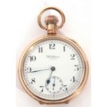 First quarter of 20th century gold plated cased Waltham, USA pocket watch having blued steel hands