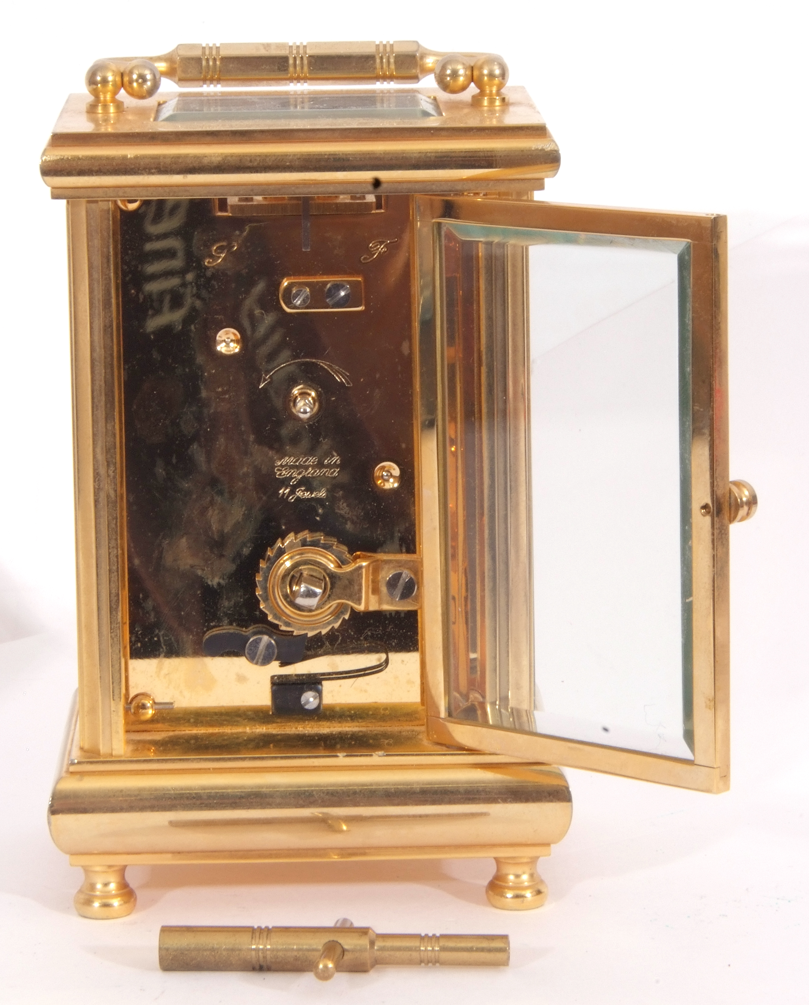 Mixed Lot: Thomas Braithwaite of London brass cased carriage clock timepiece, Roman numerals, - Image 14 of 14