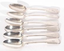 Set of six Victorian silver Fiddle pattern dessert spoons, London 1868, maker's mark SS, probably