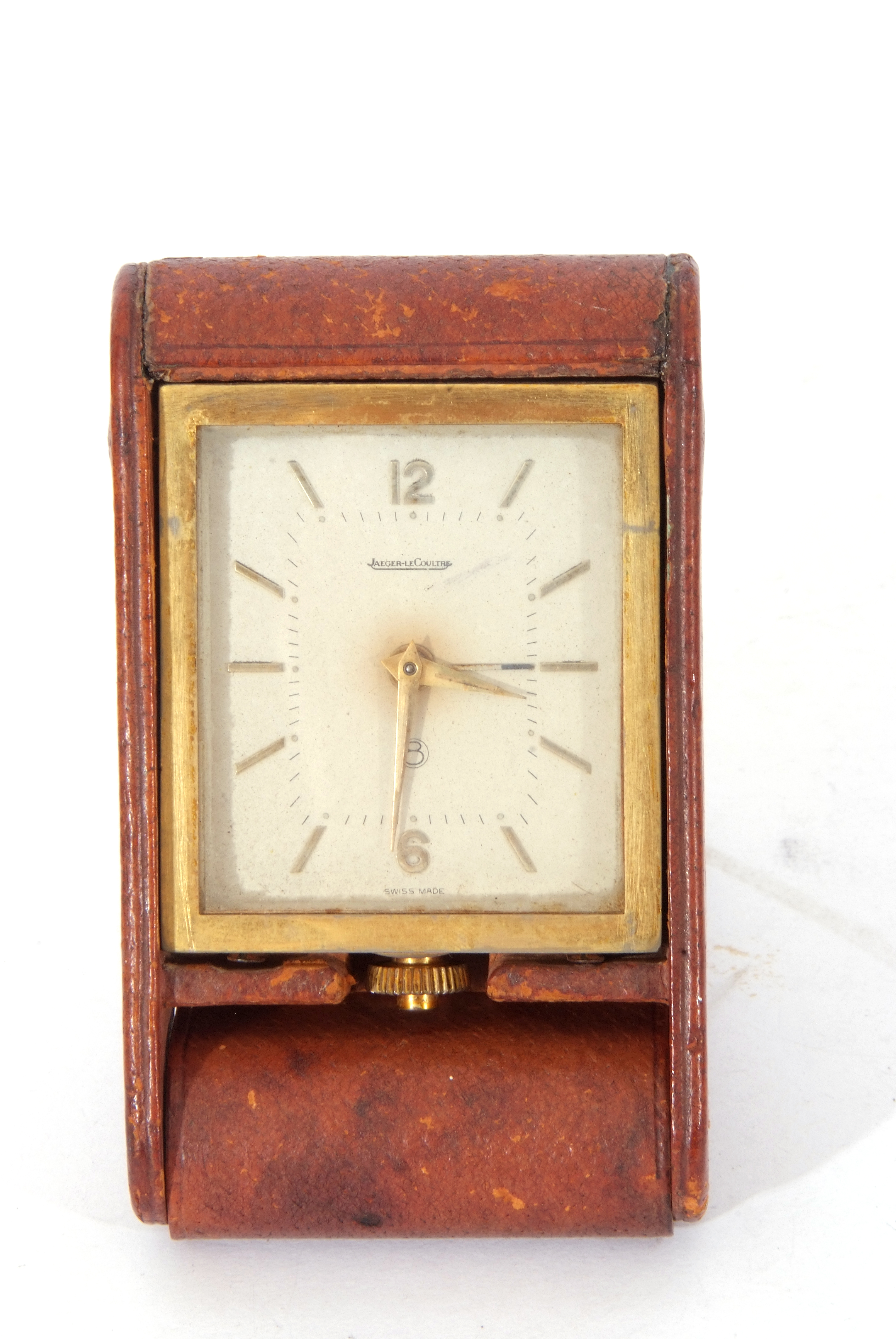 Second/third quarter of 20th century Jaeger-le-Coultre travelling clock with polished brass case,