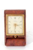 Second/third quarter of 20th century Jaeger-le-Coultre travelling clock with polished brass case,