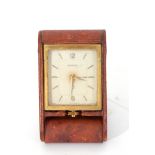 Second/third quarter of 20th century Jaeger-le-Coultre travelling clock with polished brass case,