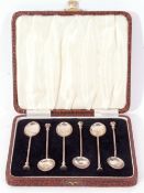 George VI cased set of six silver coffee spoons, Birmingham 1937, combined wt 44gms