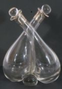 Silver mounted double vinegar and oil bottle, formed as two aubergine shaped glass bottles with