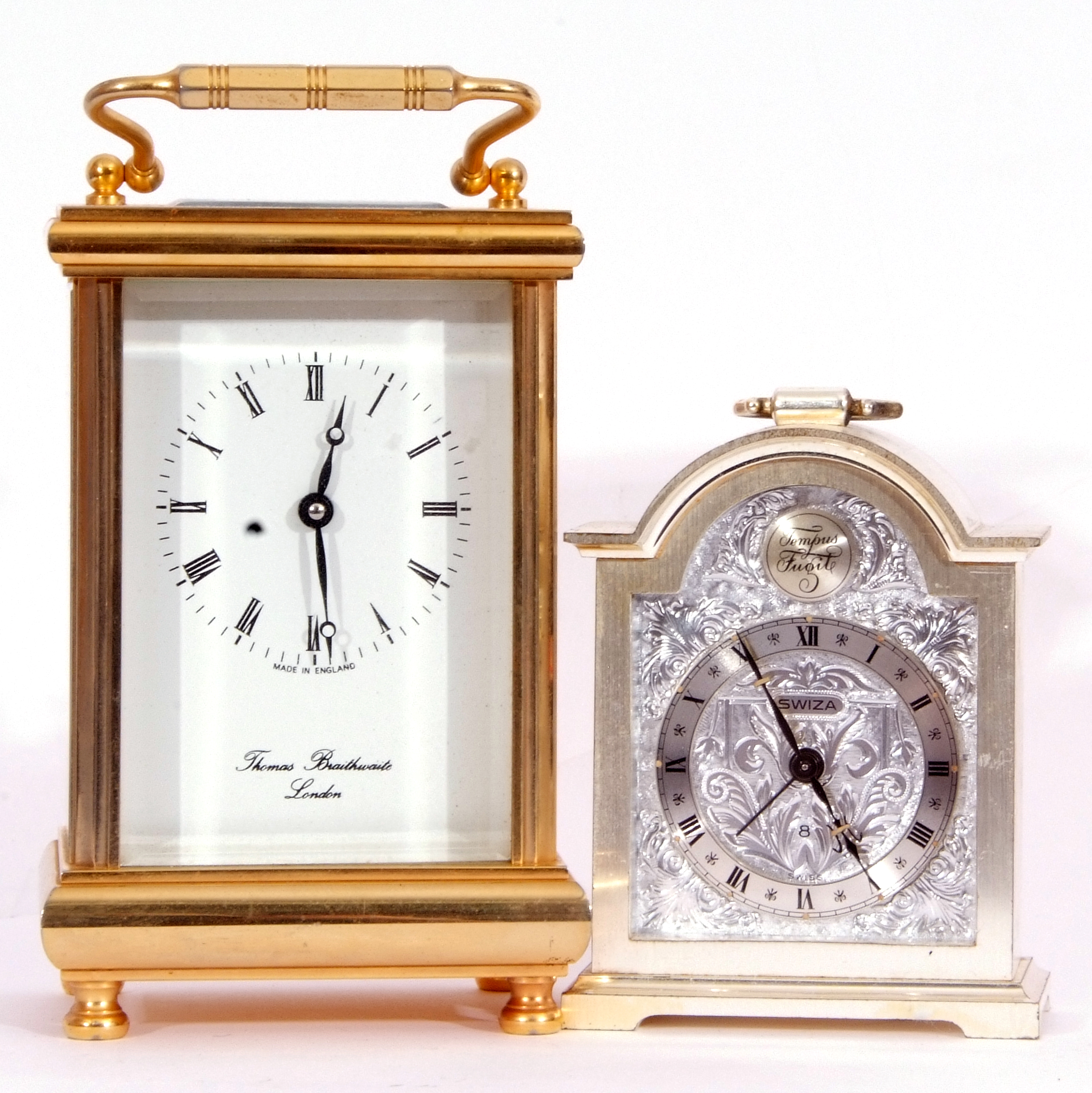 Mixed Lot: Thomas Braithwaite of London brass cased carriage clock timepiece, Roman numerals, - Image 2 of 14