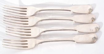 Set of four George III silver Fiddle pattern table forks, London 1812, maker's mark William Eley,