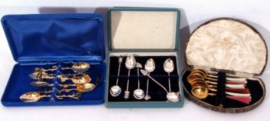 Mixed Lot: comprising six Norwegian sterling silver and enamel coffee spoons together with a set