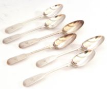 Set of six Victorian silver Fiddle pattern teaspoons, London 1884, maker's mark George Maudsley