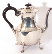 Edward VII silver coffee pot, fitted with hinged lid with ebonised finial and ebonised looped handle