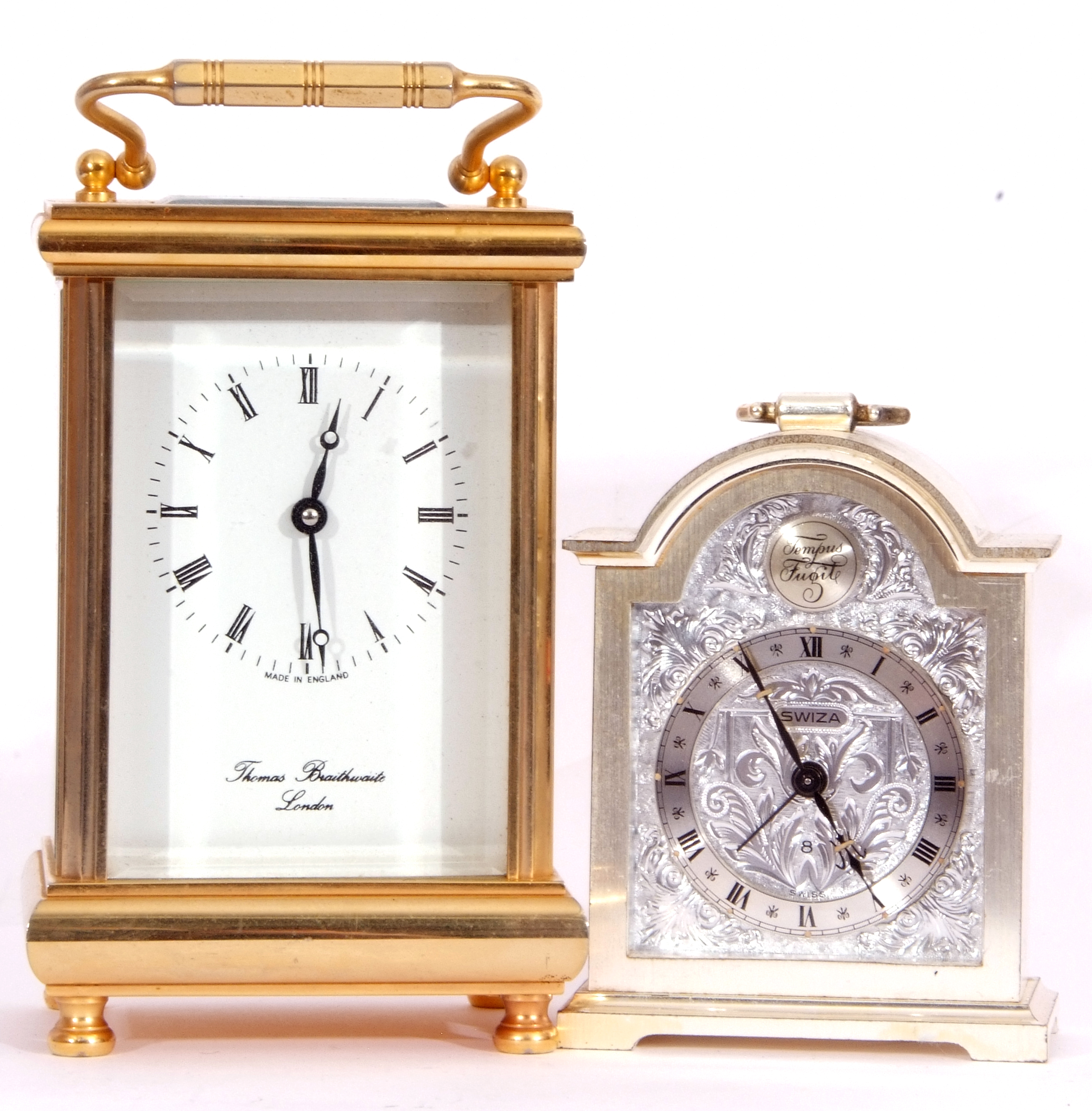 Mixed Lot: Thomas Braithwaite of London brass cased carriage clock timepiece, Roman numerals,