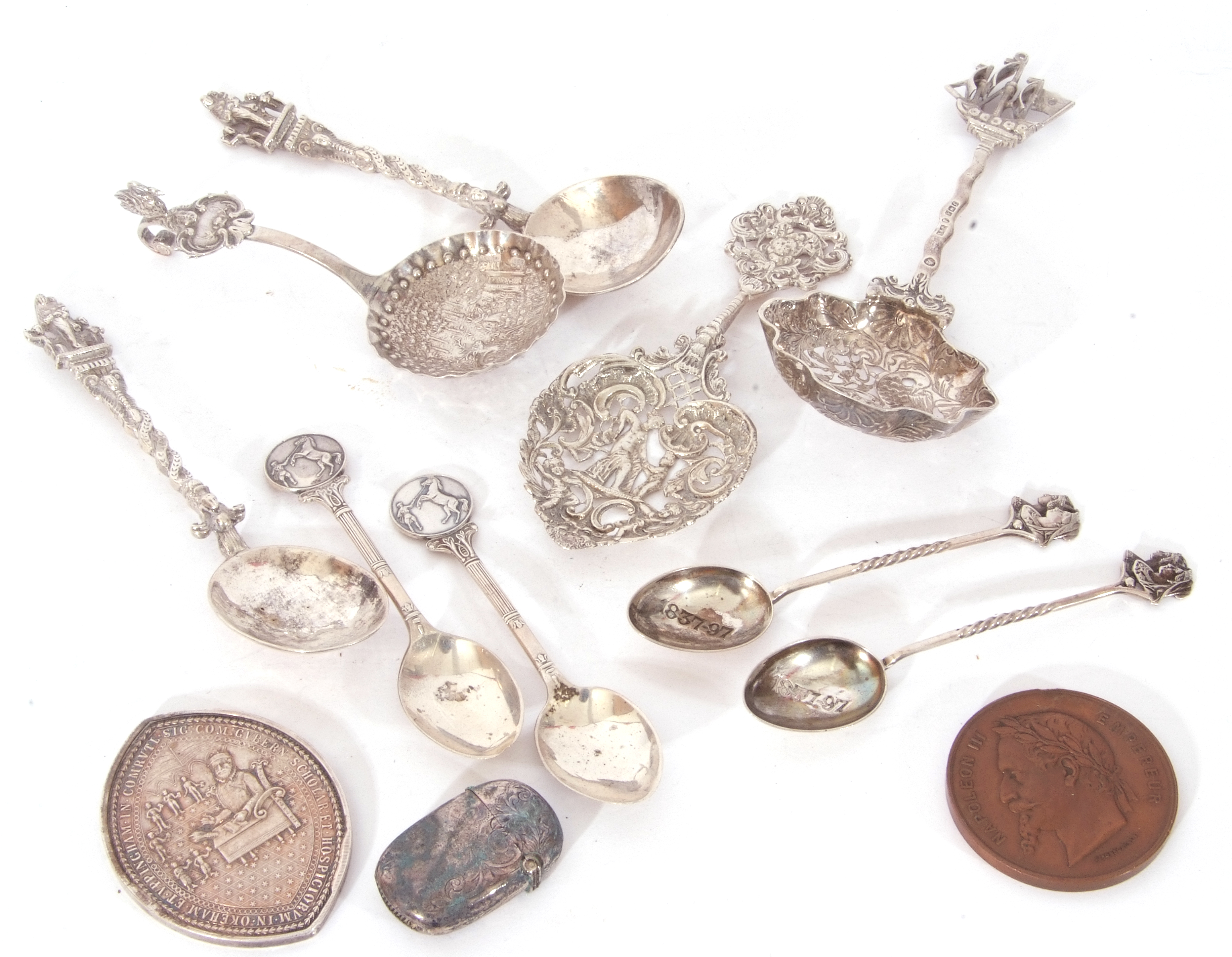 Mixed Lot: silver, white metal and other wares comprising two Continental white metal straining