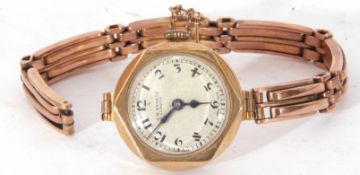 Ladies second quarter of 20th century hallmarked 9ct gold cased wrist watch, with blued steel