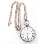 Last quarter of 19th century white metal cased large fob watch having blued steel hands to a white