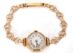 Ladies second quarter of 20th century hallmarked 9ct gold wrist watch with blued steel hands to a