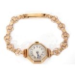 Ladies second quarter of 20th century hallmarked 9ct gold wrist watch with blued steel hands to a