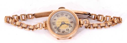 Ladies second quarter of 20th century import hallmarked 9ct gold wrist watch with blued steel