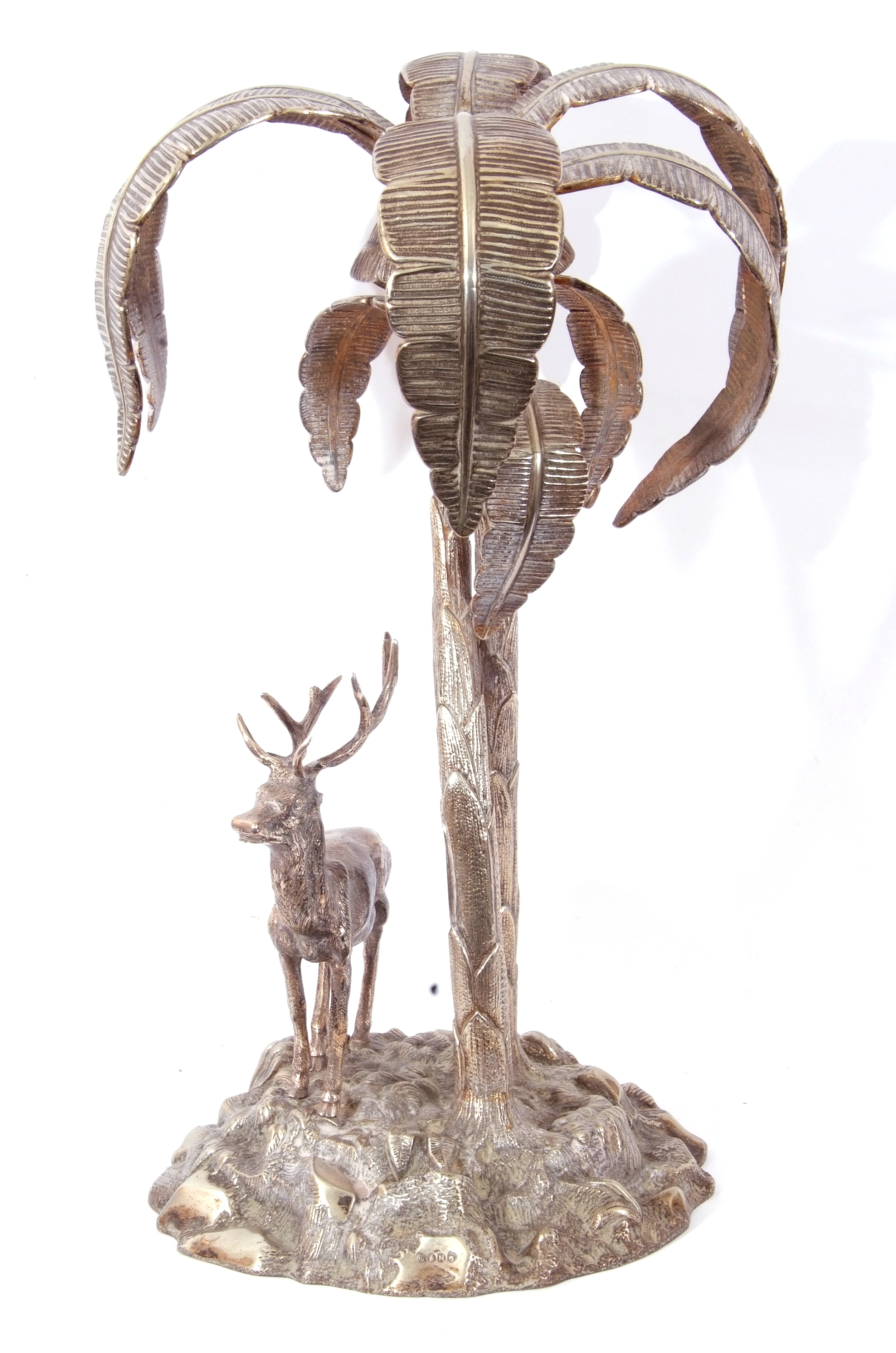 Late Victorian silver plated large centrepiece in the form of a naturalistically engraved stag on - Image 3 of 3